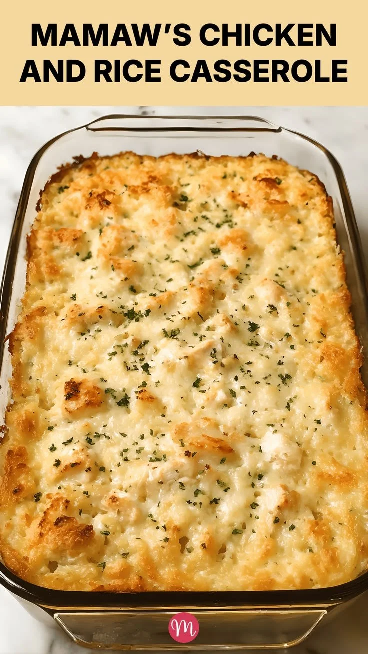 Delicious Mamaw's Chicken and Rice Casserole fresh from the oven.