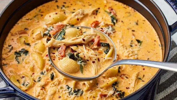 Bowl of Marry Me Chicken Soup with herbs and spices