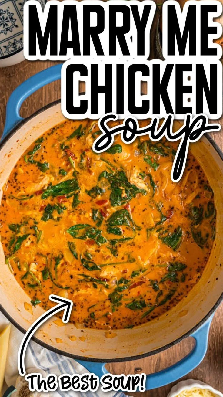 Bowl of creamy Marry Me Chicken Soup garnished with herbs