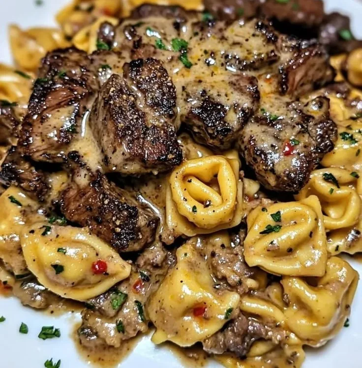 One-Pan Cowboy Butter Tortellini with Steak Bites Recipe