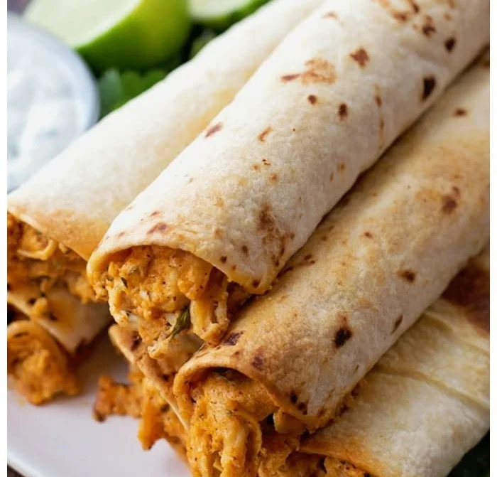 Delicious oven baked chicken taquitos served with salsa