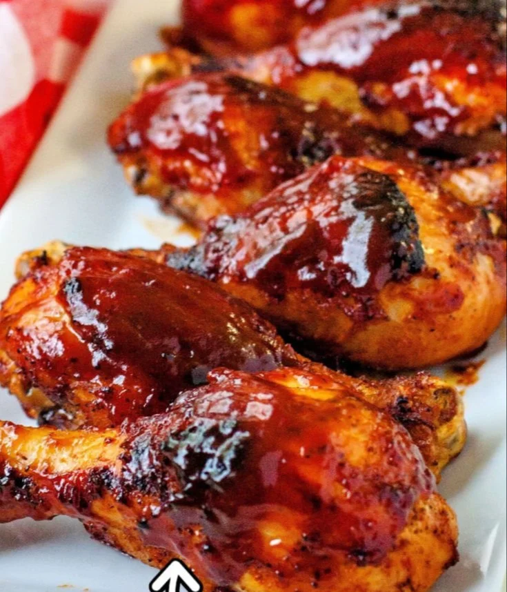 Oven BBQ Chicken Drumsticks on a plate garnished with fresh herbs