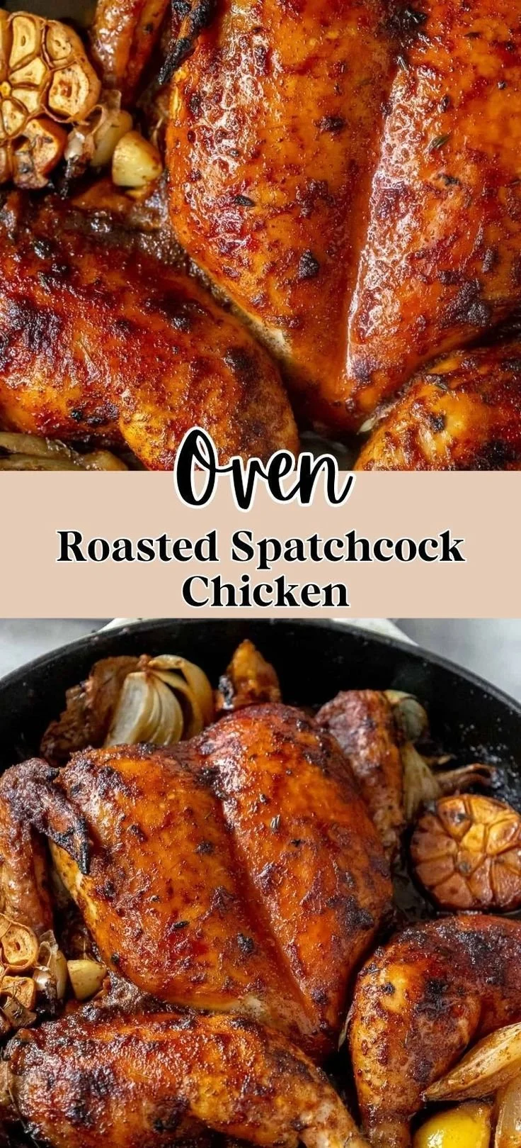Oven Roasted Spatchcock Chicken served on a platter with herbs and spices