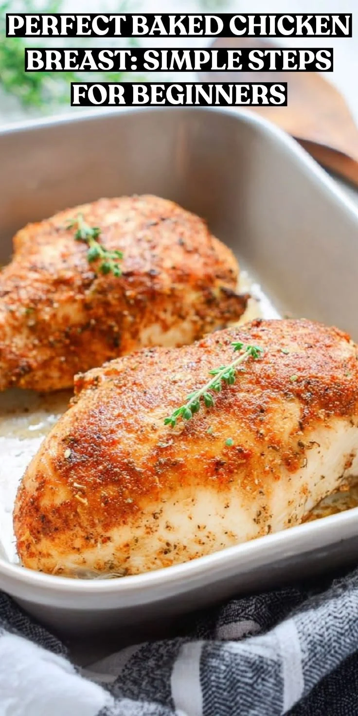 Perfectly baked chicken breast, a simple recipe for beginners.
