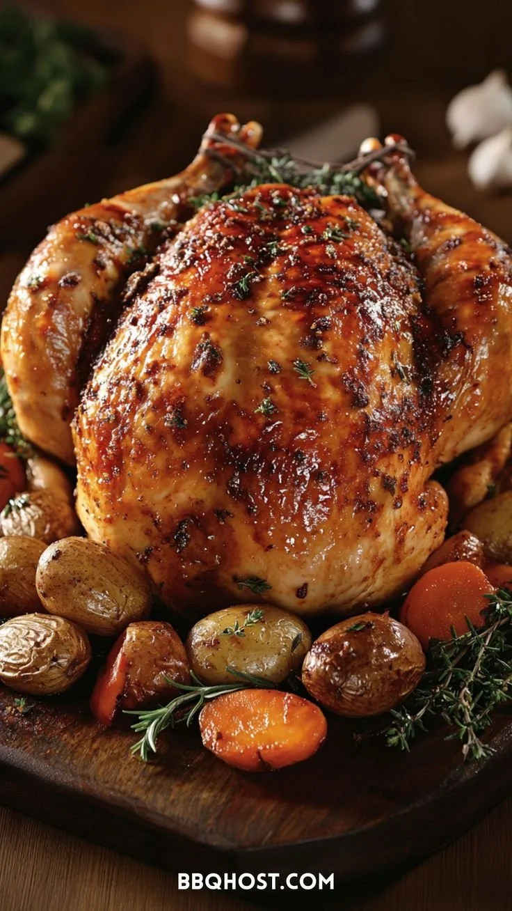 Perfect oven-roasted whole turkey with lemon-herb butter on a serving platter