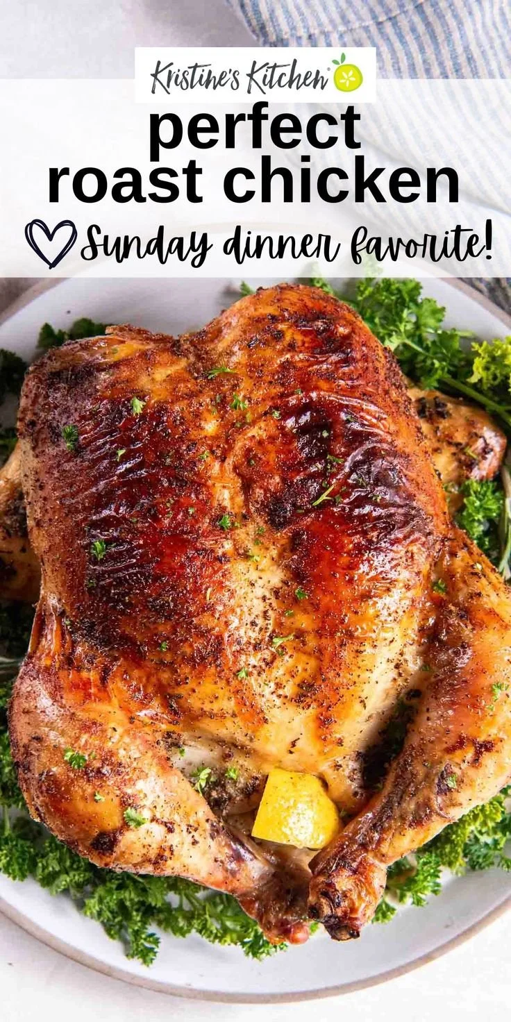 Perfectly roasted whole chicken with crispy skin and juicy meat