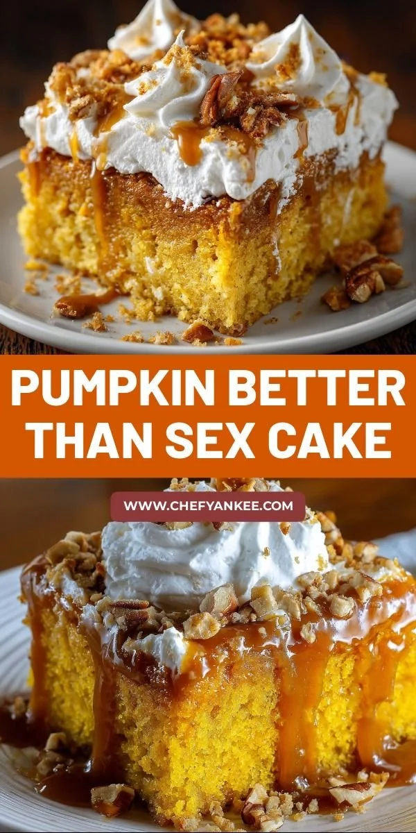 Delicious Pumpkin Better Than Sex Cake with creamy frosting and pumpkin spice flavor