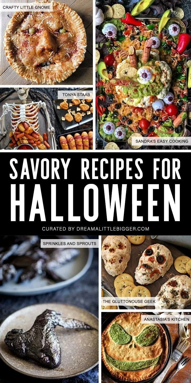 A variety of savory Halloween recipes for festive gatherings.