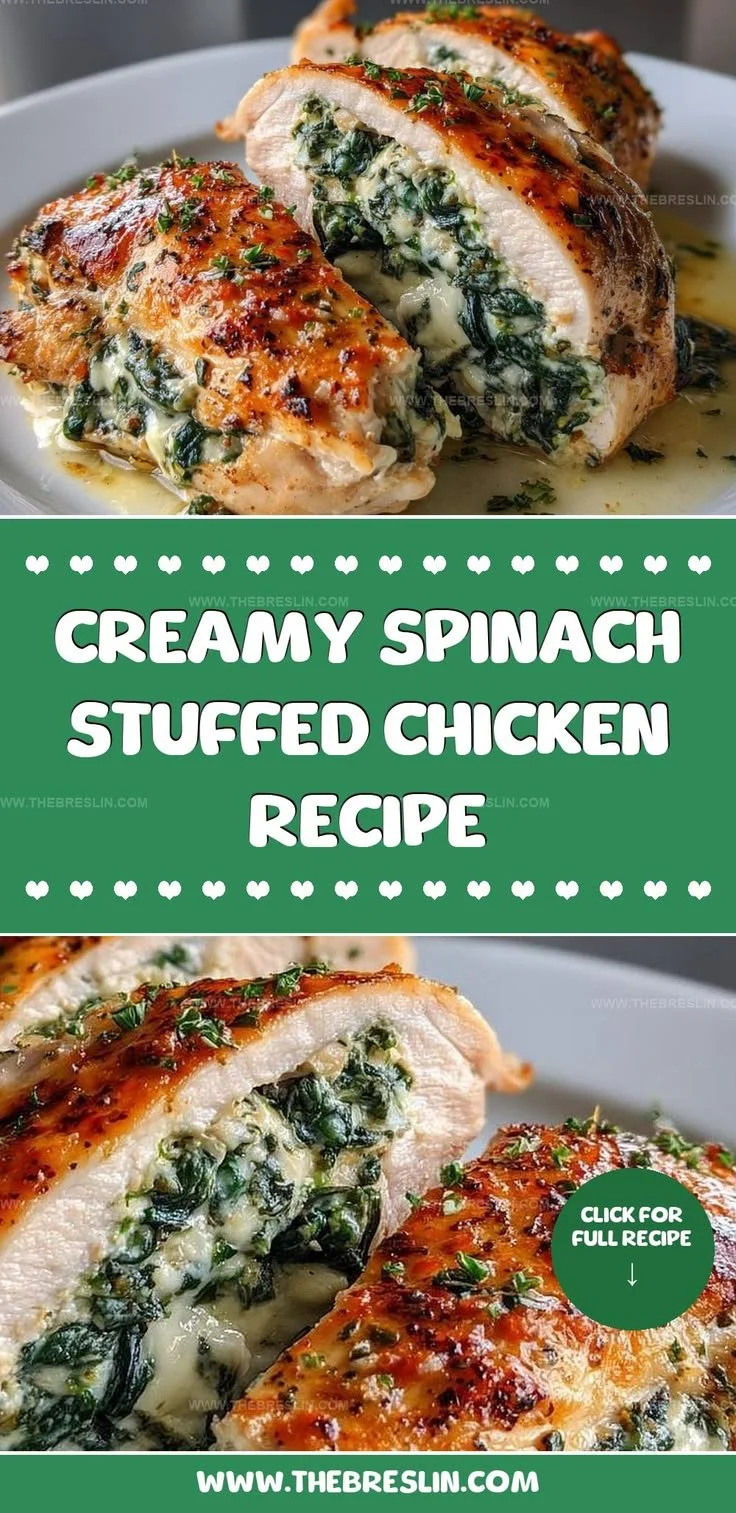 Savory spinach stuffed chicken dish served on a plate with vegetables
