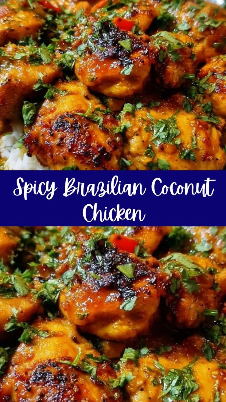 Delicious Spicy Brazilian Coconut Chicken served with fresh herbs and spices