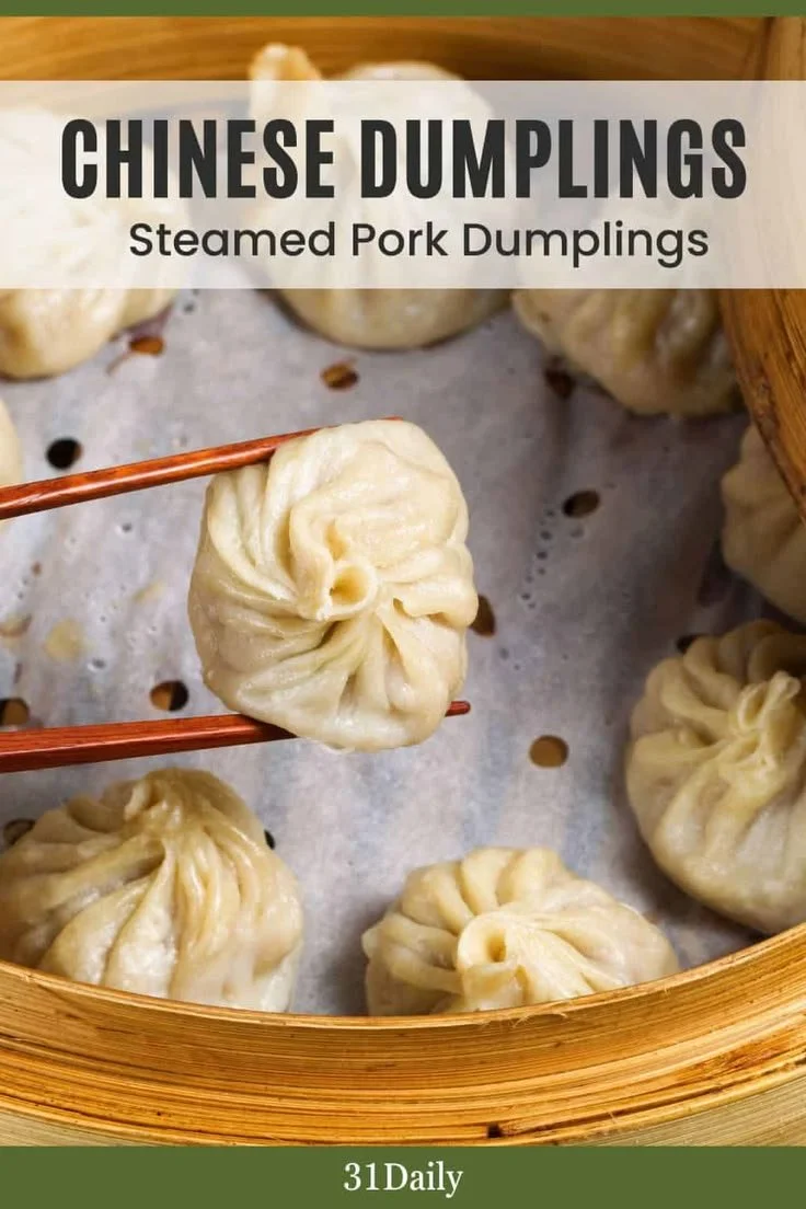 Plate of steamed Chinese dumplings served with dipping sauce