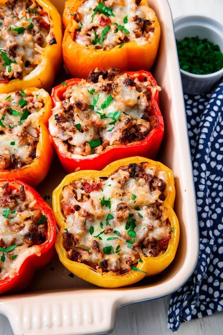 Colorful stuffed bell peppers filled with cheese and healthy ingredients
