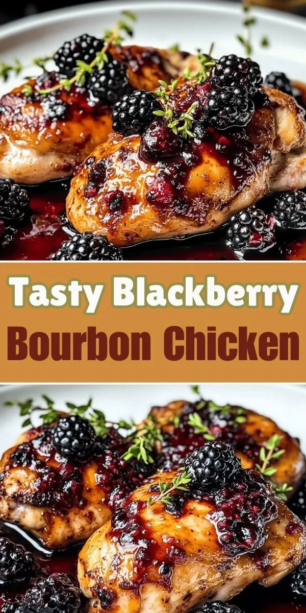 Plate of delicious blackberry bourbon chicken garnished with herbs