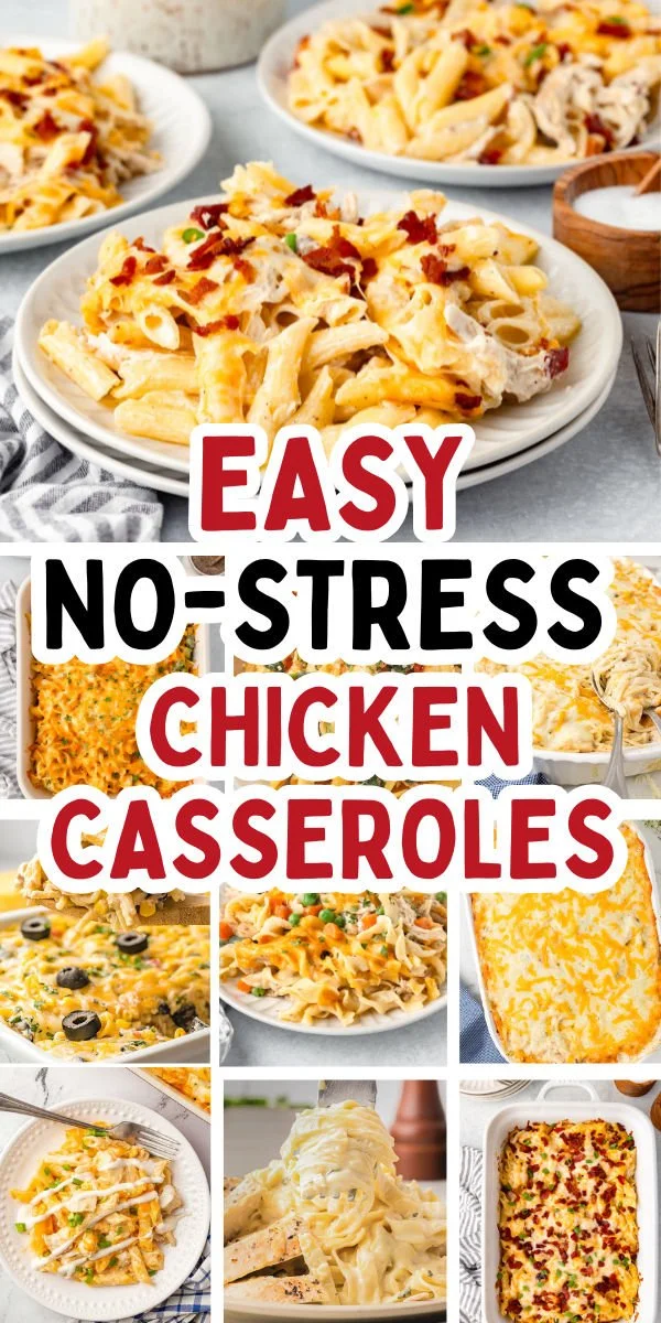 Delicious chicken casseroles with pasta in a baking dish, ready to serve.