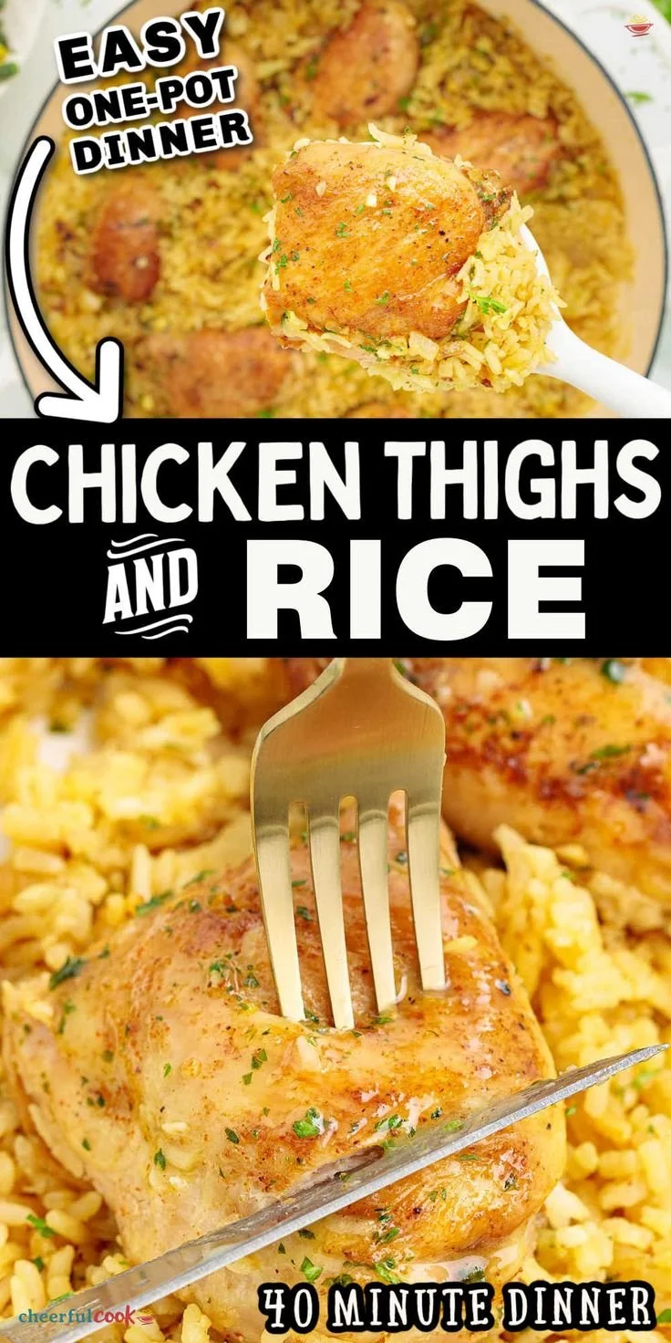 Delicious chicken thighs served with rice for a quick weeknight meal