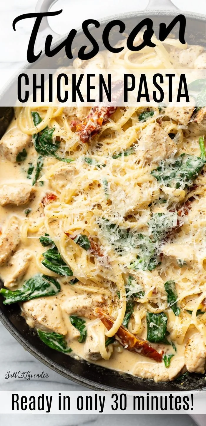 Delicious Tuscan Chicken Pasta with creamy sauce and fresh ingredients