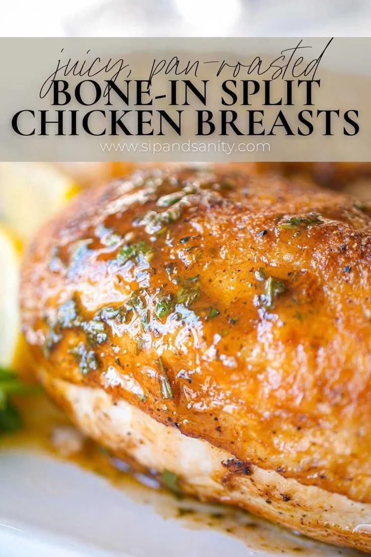 Juicy pan-roasted chicken breasts served with herbs and spices