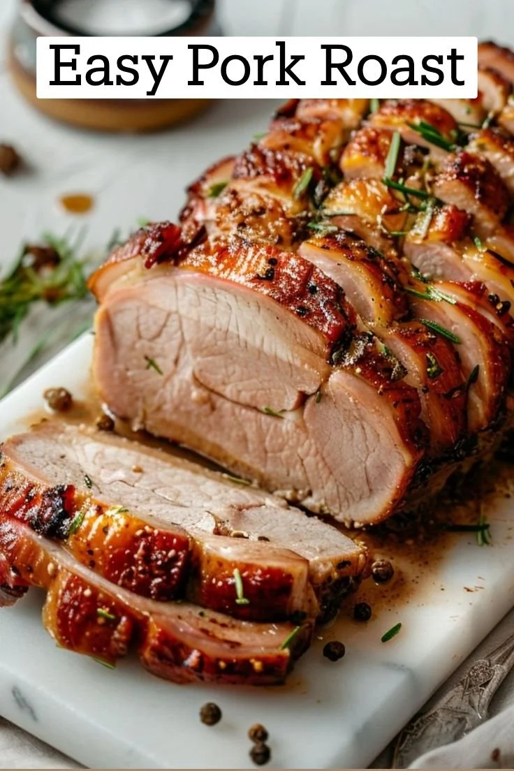 Delicious quick and easy pork roast served with vibrant vegetables