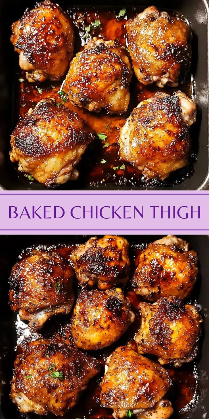 Delicious baked chicken thighs served with herbs and spices.