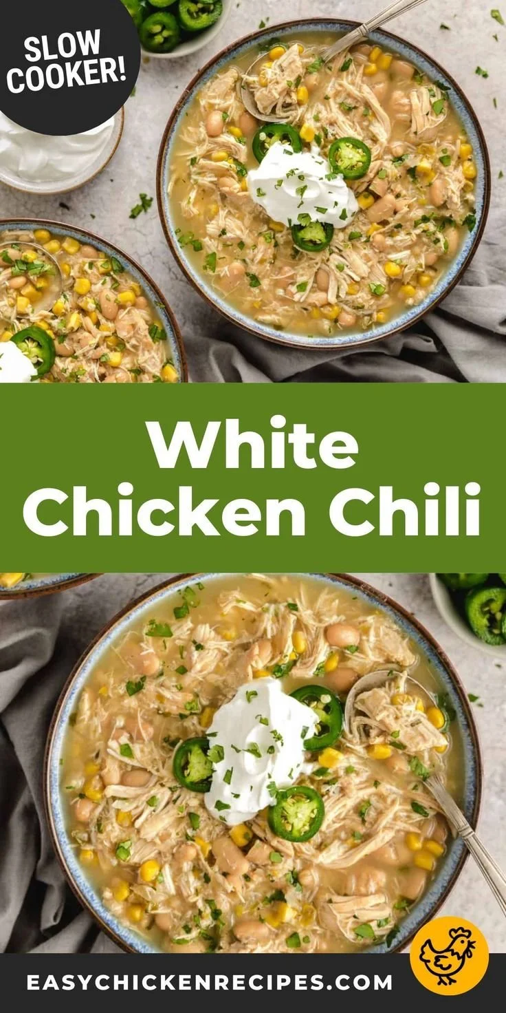 Bowl of delicious white chicken chili topped with cilantro and lime