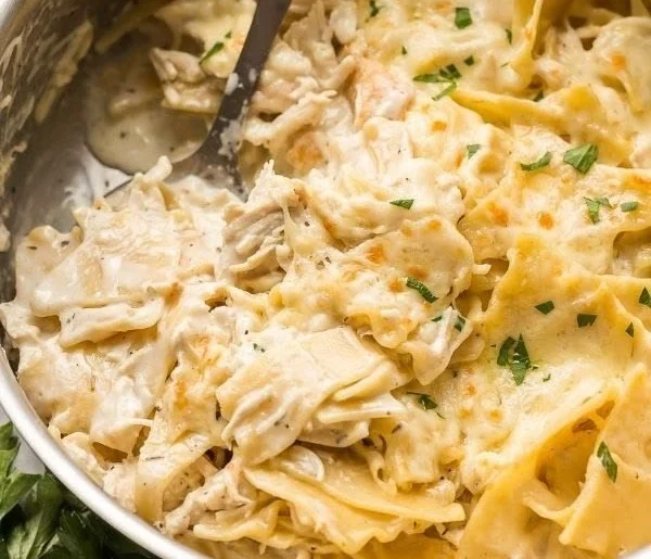 Delicious White Chicken Skillet Lasagna served in a cast-iron skillet