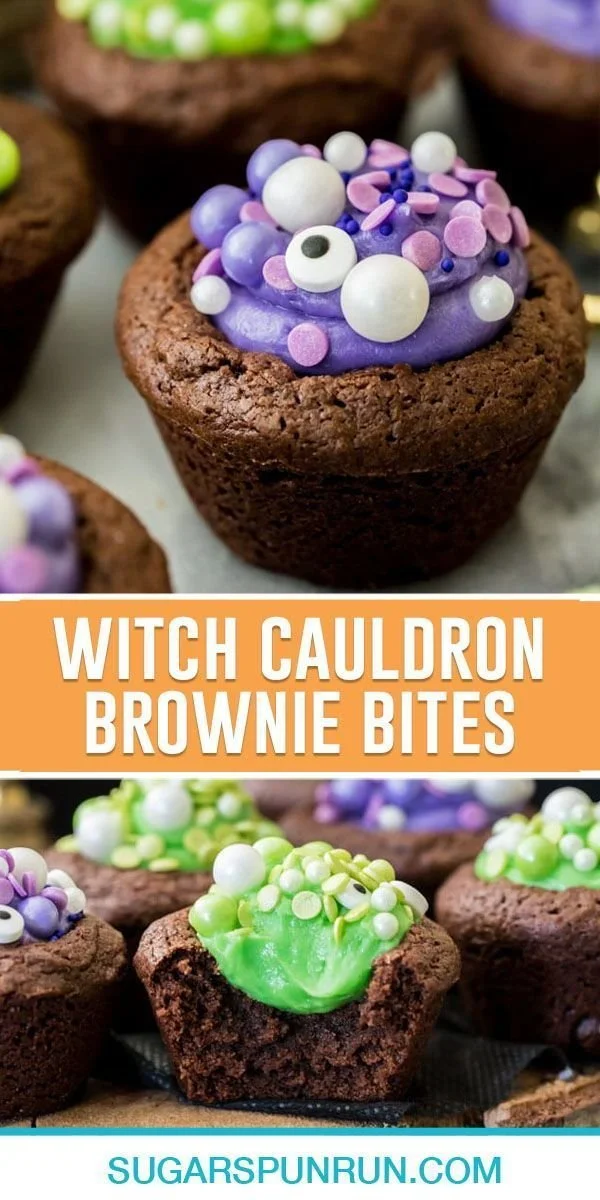 Witch Cauldron Brownie Bites perfect for Halloween treats with a fun video