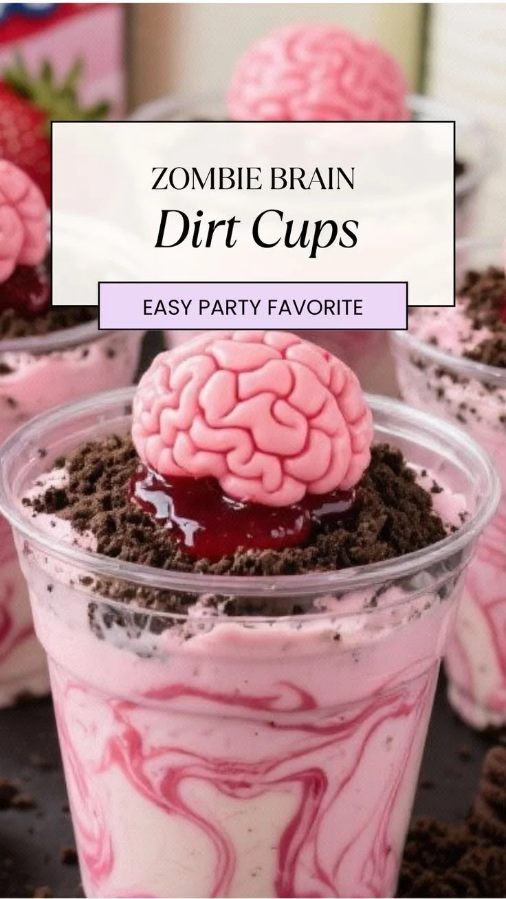 Delicious Zombie Brain Dirt Cups dessert for Halloween party