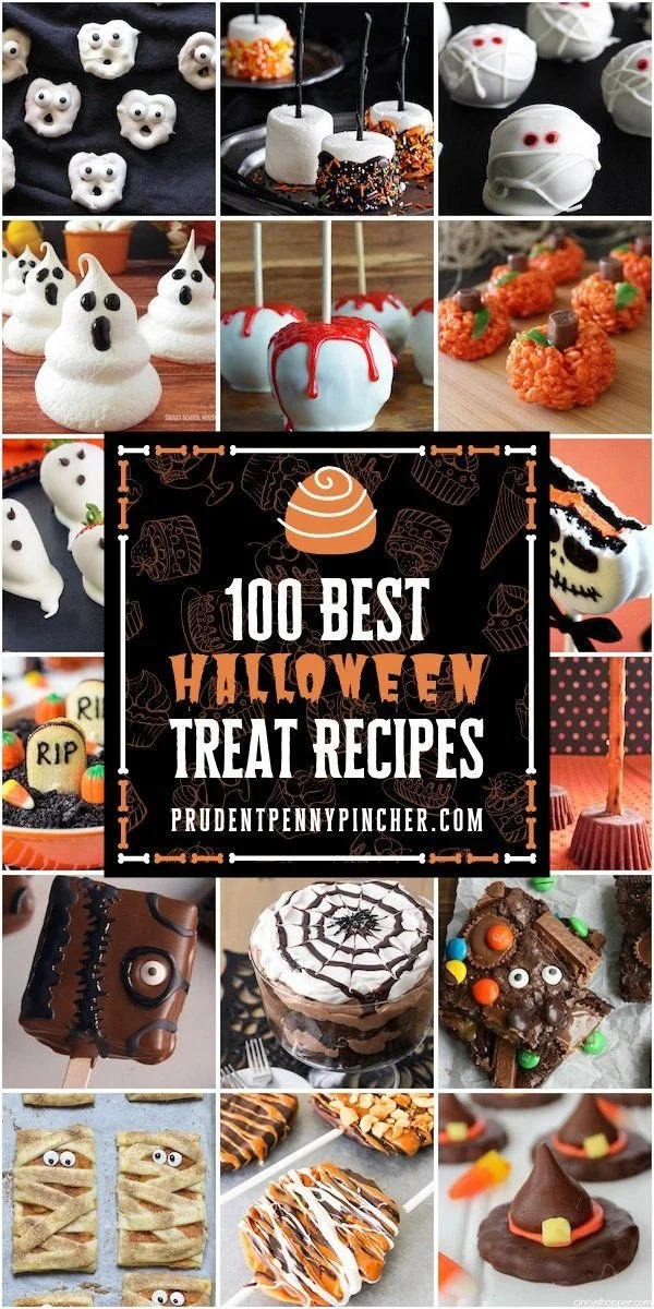 A variety of creative Halloween treats including cookies, candies, and desserts.