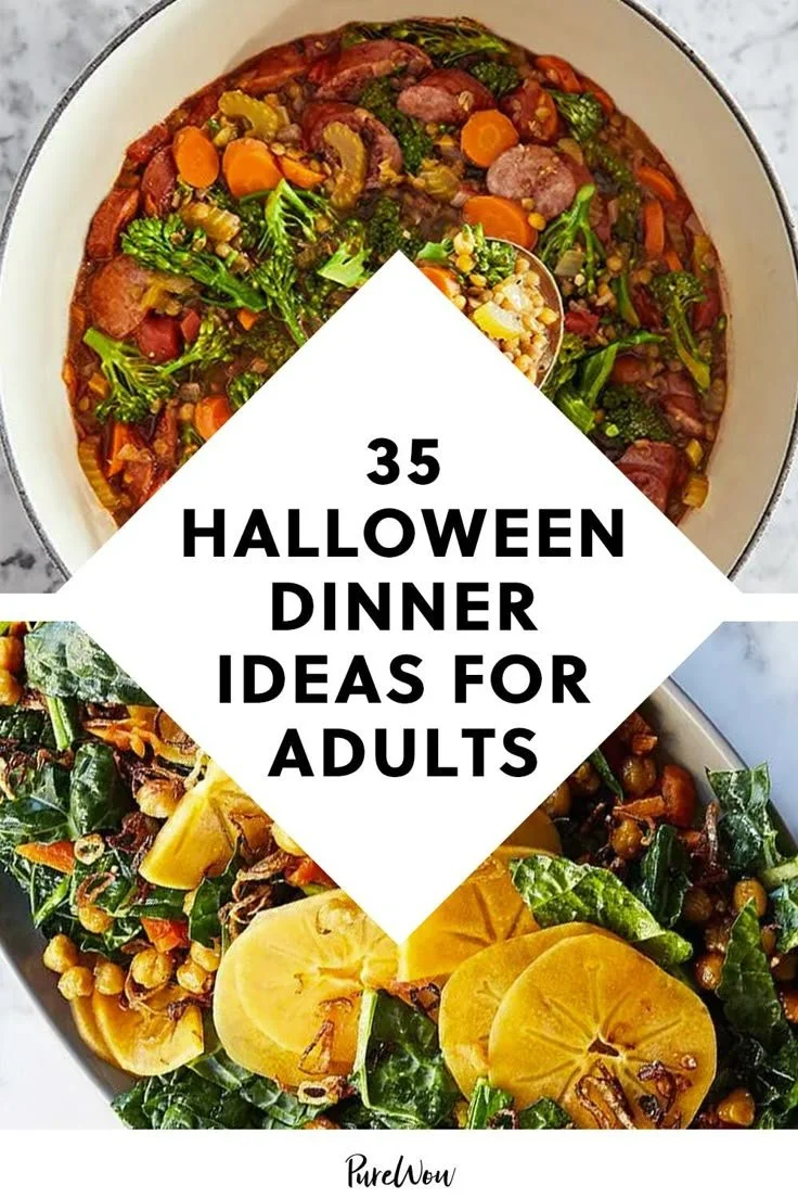 Spooky Halloween dinner ideas for adults including main courses and festive recipes.