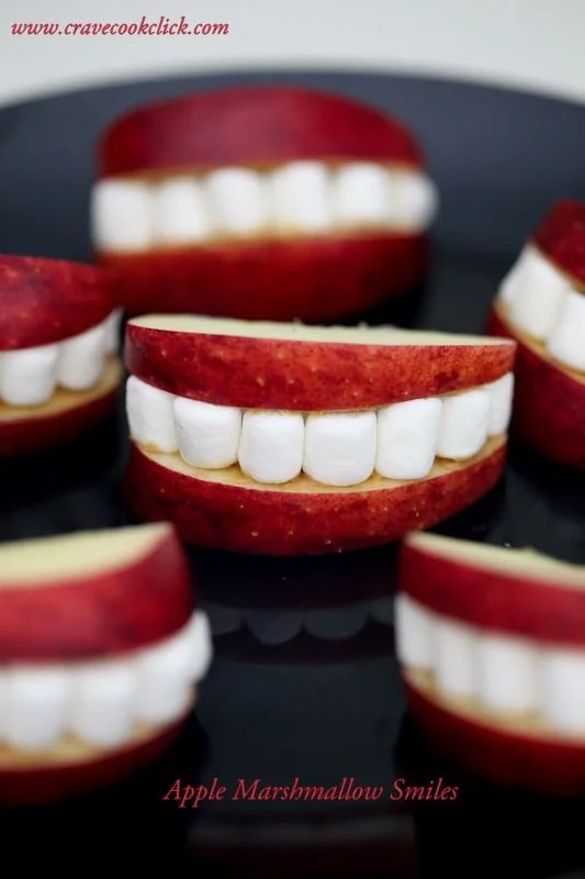 Colorful Apple Marshmallow Smiles treats on a plate for a fun dessert