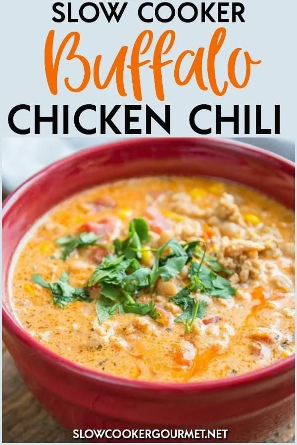 Bowl of award-winning buffalo chicken chili made in a slow cooker