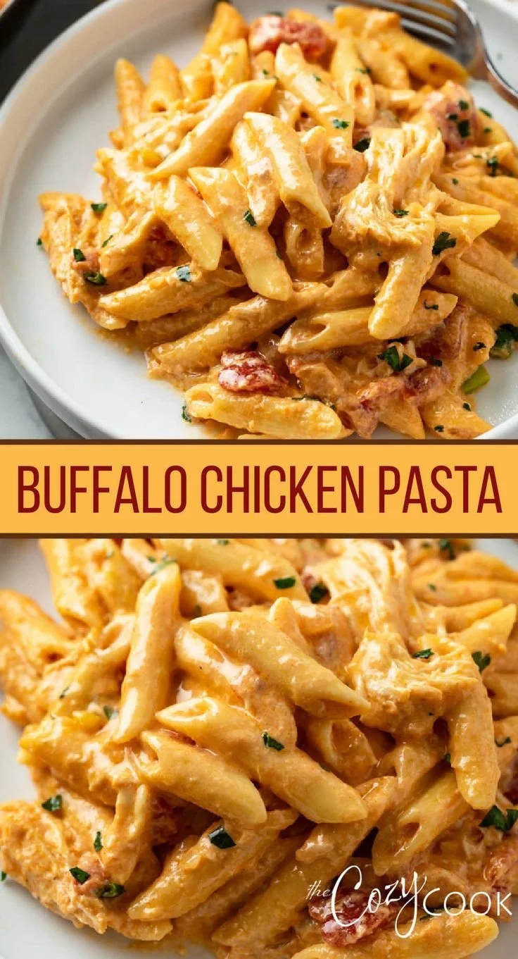Delicious one pot Buffalo Chicken Pasta served in a bowl