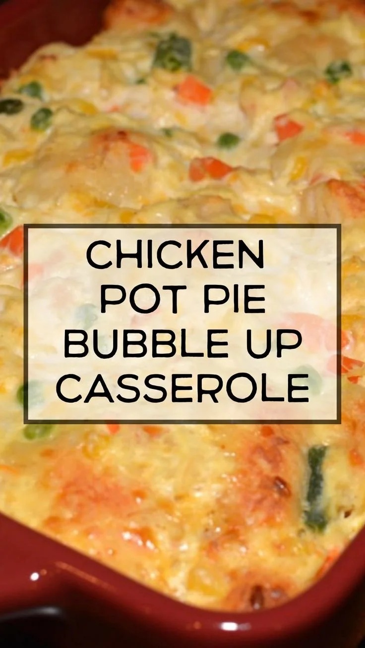 Delicious Chicken Pot Pie Bubble Up Casserole served in a dish