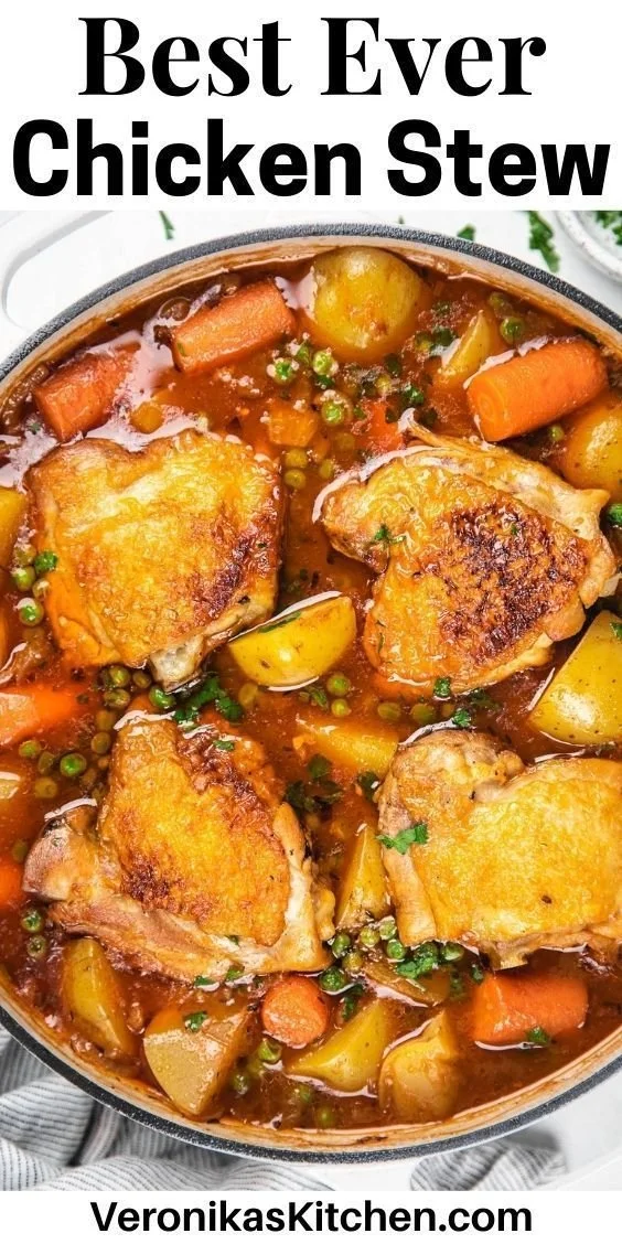 Delicious chicken stew served in a bowl with fresh herbs and vegetables