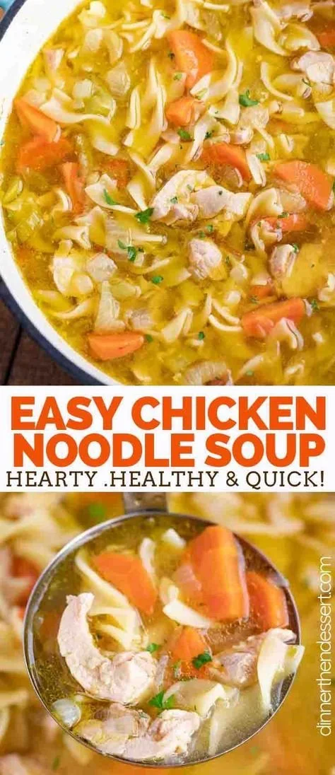 Bowl of classic chicken noodle soup recipe, perfect for kids and picky eaters.