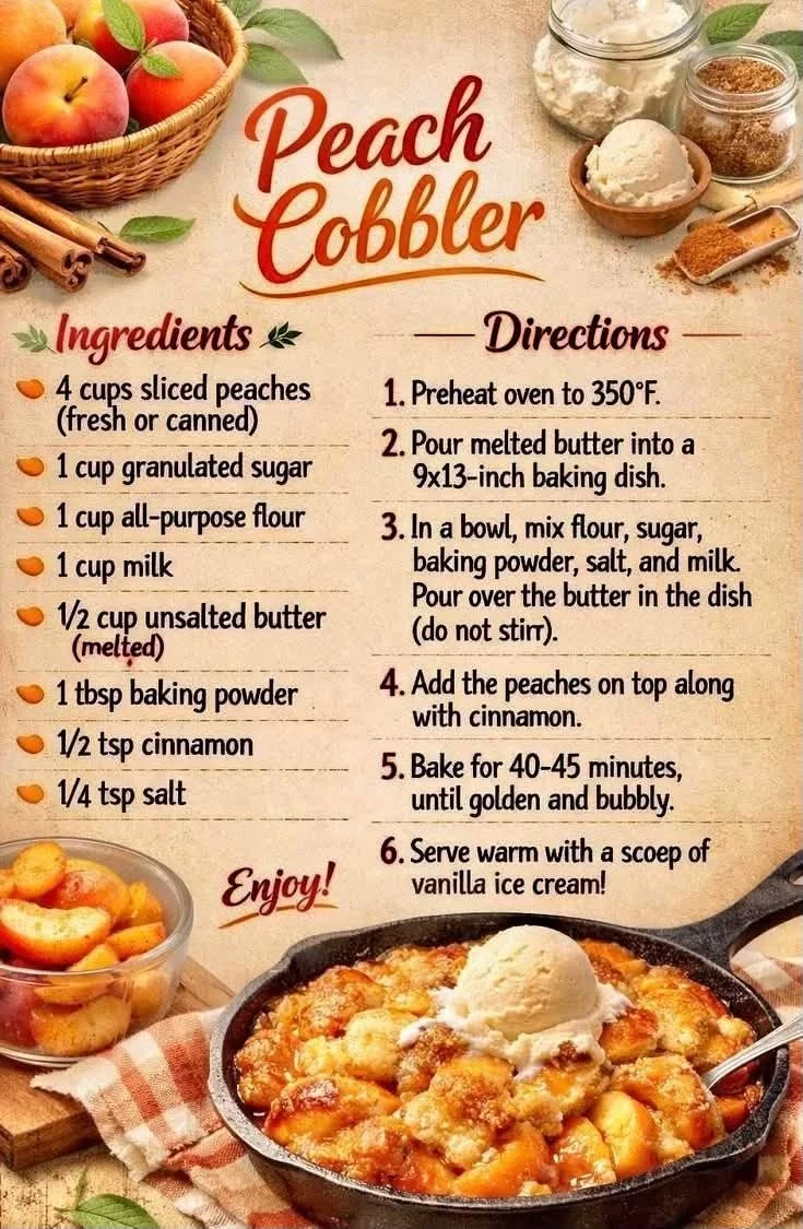 Delicious peach cobbler made with bisquick and fresh peaches