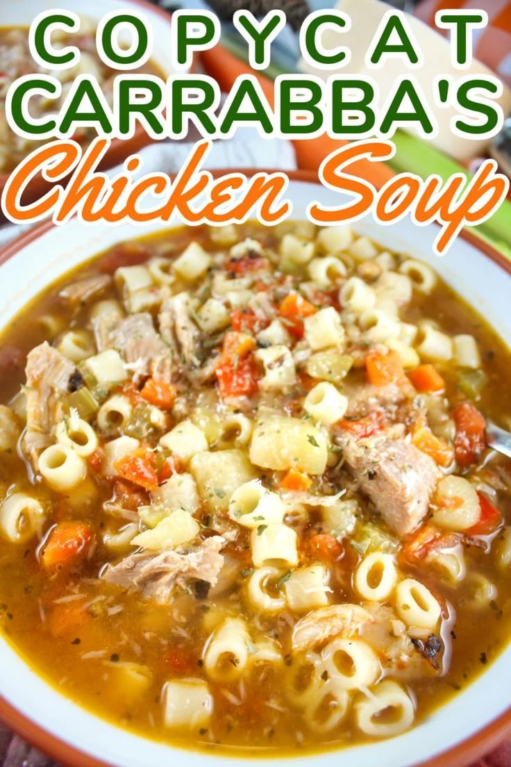 Bowl of spicy chicken soup inspired by Carrabba's recipe with fresh ingredients