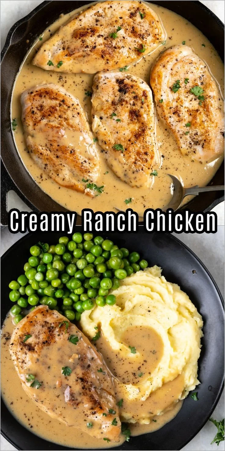 Delicious creamy ranch chicken served with vegetables