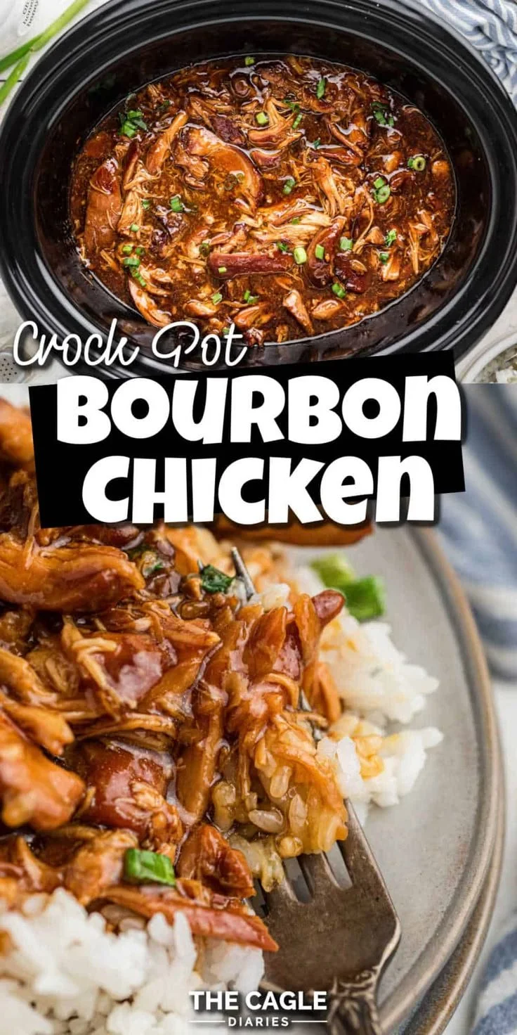 Delicious Crock Pot Bourbon Chicken served on a plate