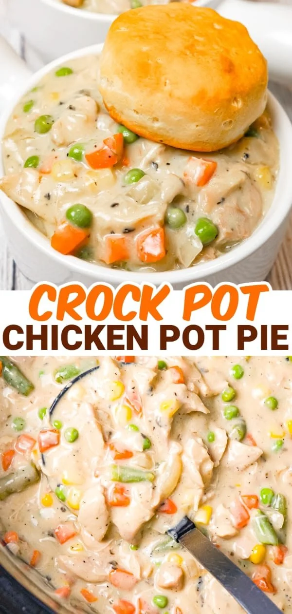 Crock Pot Chicken Pot Pie with creamy filling and tender chicken thighs