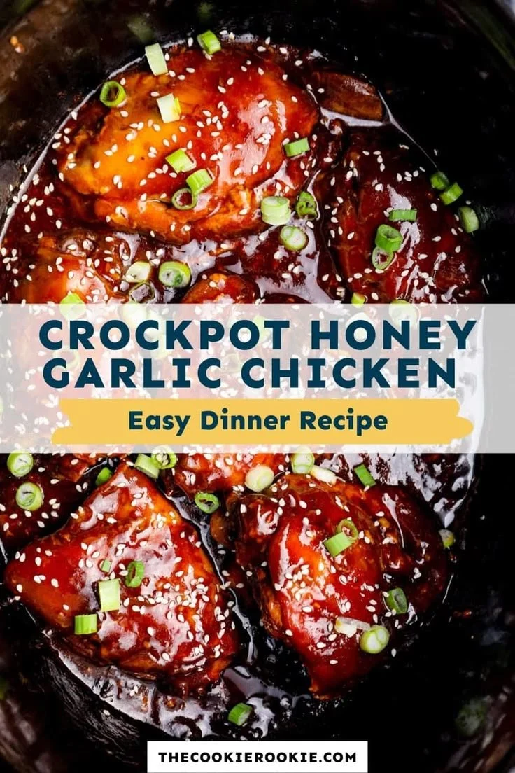 Delicious plate of honey garlic chicken cooked in a crock pot