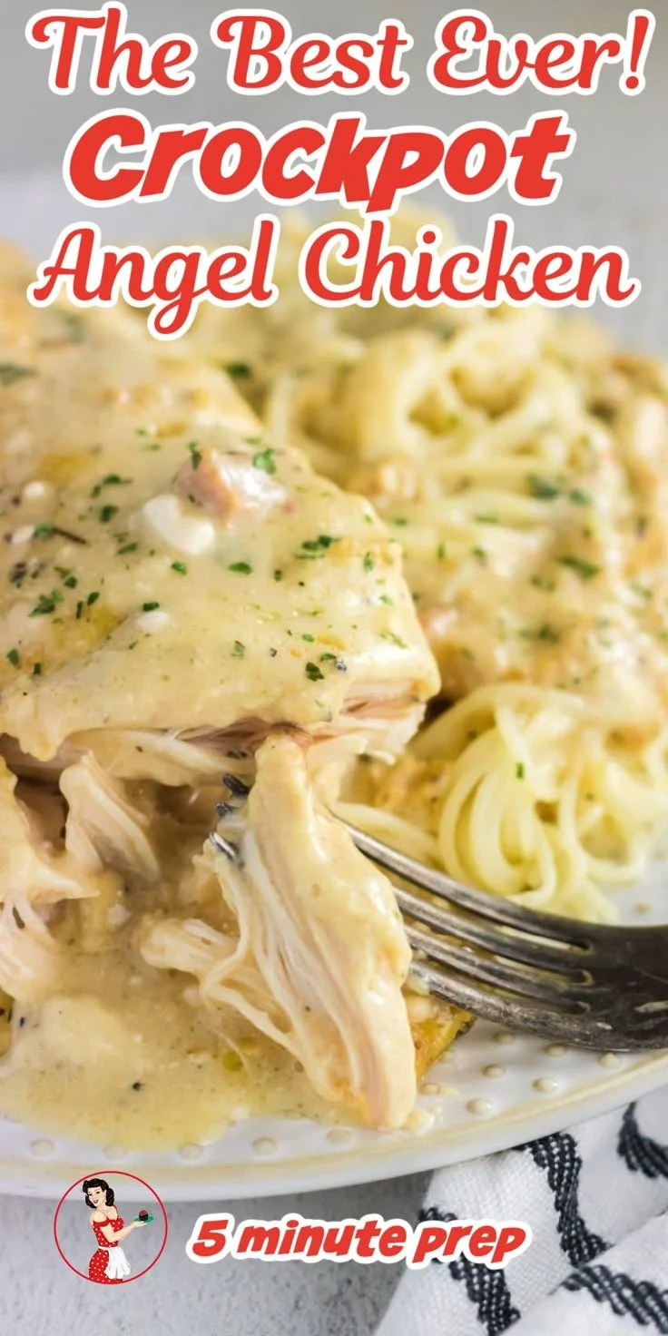 Delicious Crockpot Angel Chicken served with rice and vegetables.