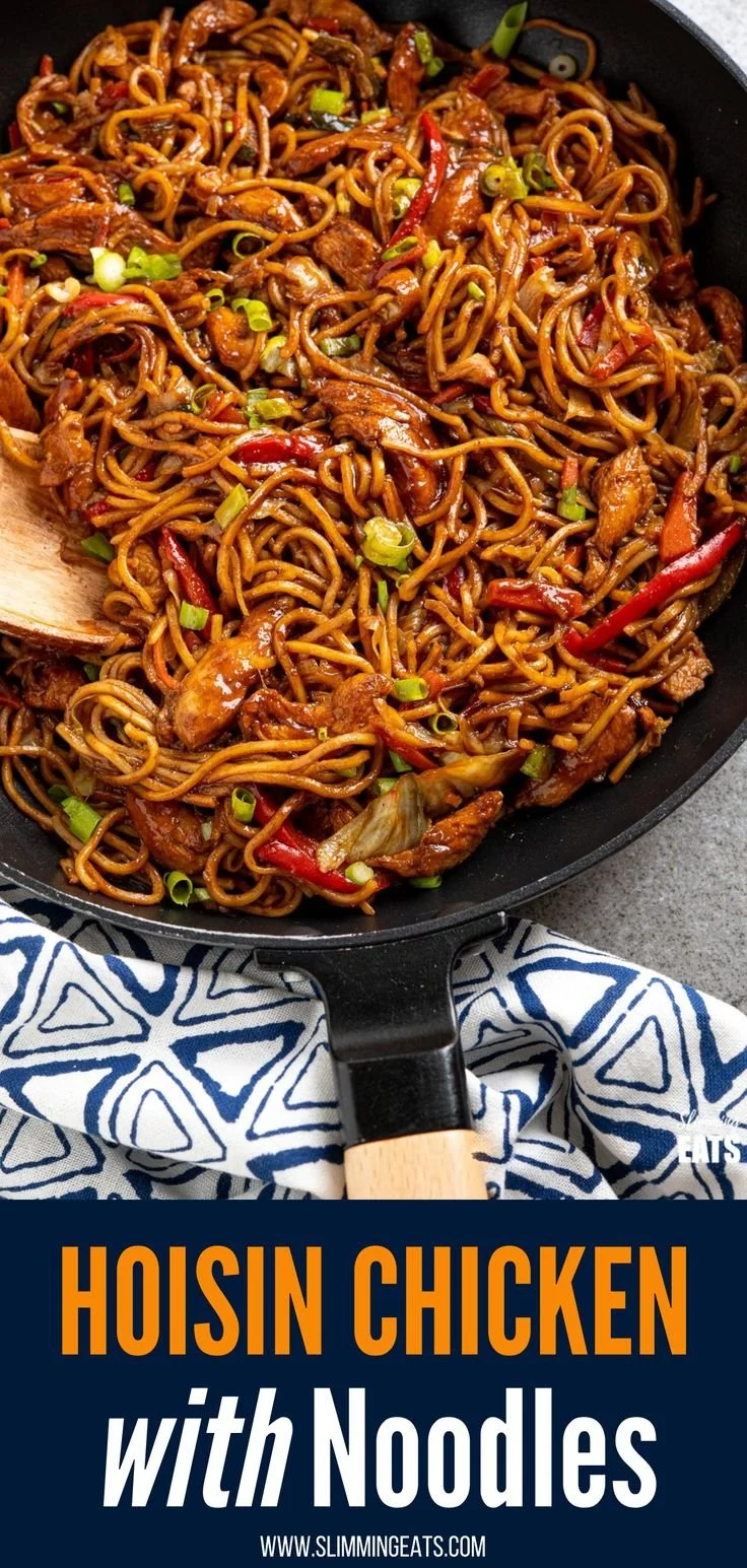 Delicious hoisin chicken stir fry served with noodles