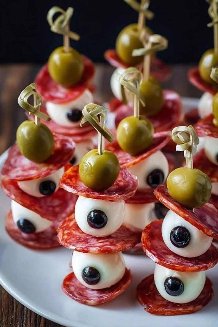 Spooky Halloween appetizers for a horror-themed party, featuring creative snacks.