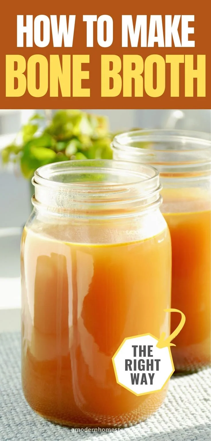Homemade easy bone broth recipe using beef or chicken for nutritious soups.