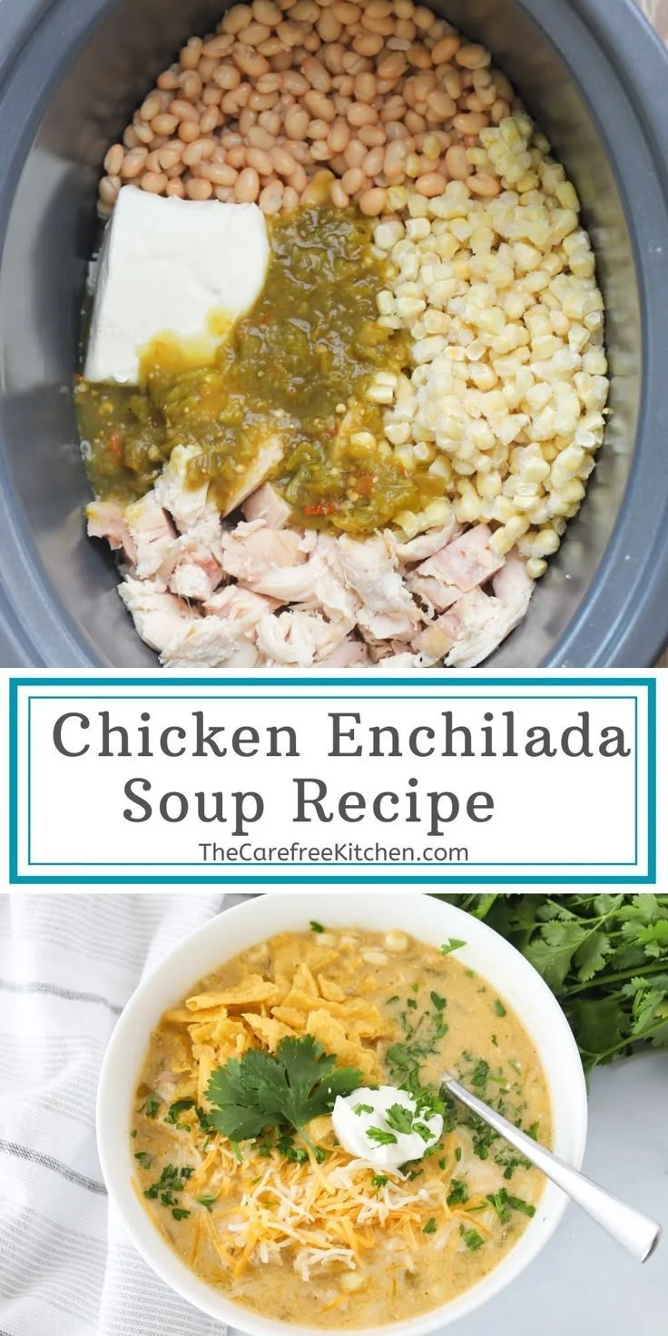 Bowl of easy green enchilada chicken soup topped with fresh cilantro and avocado