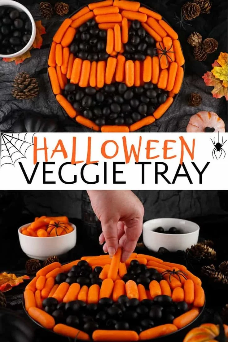 Easy Halloween Veggie Tray made with 2 ingredients for a spooky presentation