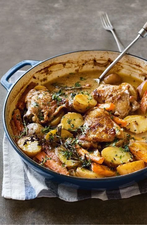 Delicious French-style chicken served with roasted potatoes