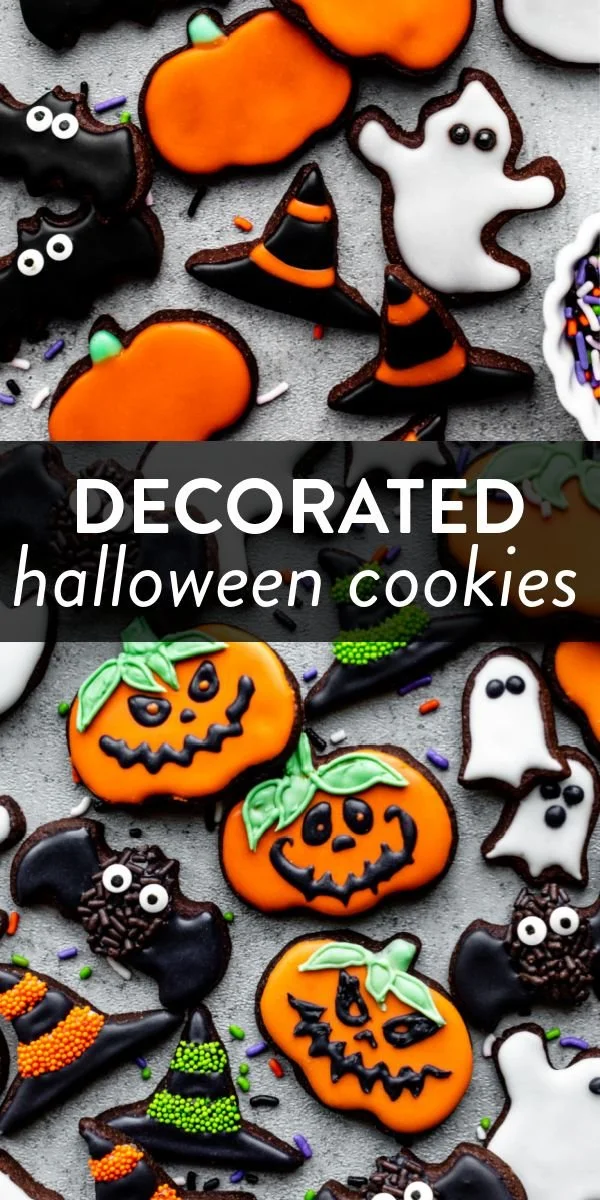 Delicious Halloween chocolate cookies decorated for the spooky season