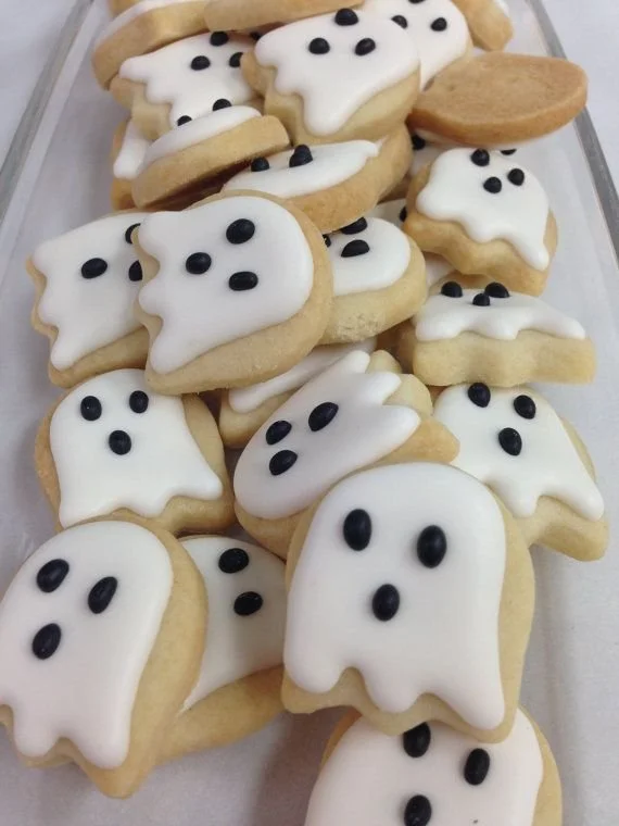 Halloween ghost sugar cookies decorated for spooky celebrations